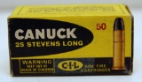 Full Vintage Box C-I-L Canuck .25 Stevens Long Rim Fire Cartridges