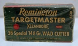Full Vintage Box Remington Targetmaster .38 Spl. 148 gr. Wad Cutter Cartridges