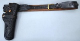 Old Hunter Tooled Leather Holster and Cartridge Belt - Holster Marked on Snap 