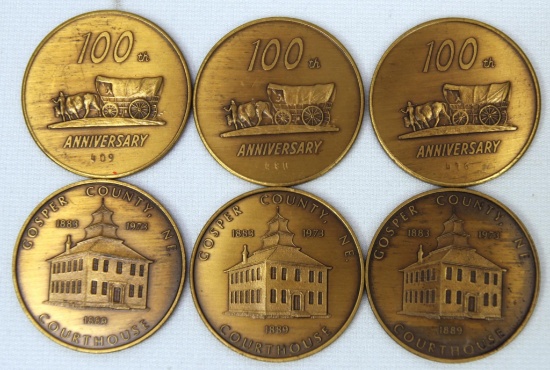 6 Gosper County, Nebraska 1973 100th Anniversary Coins or Medals