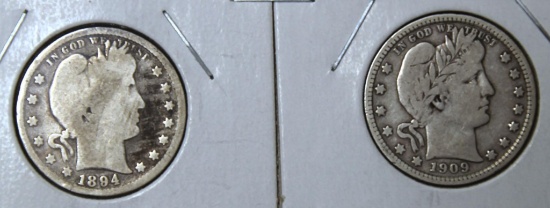 1894S and 1909D Barber Quarters