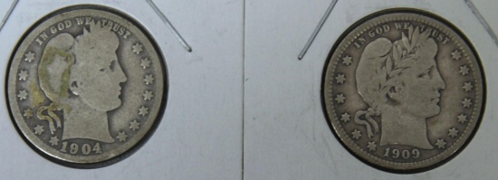 1904O and 1909D Barber Quarters