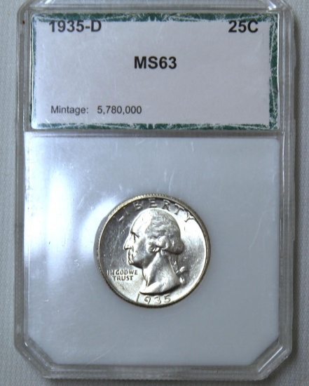 1935D Washington Quarter Slabbed PCI MS63, Key Date