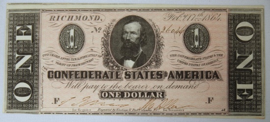 1864 Confederate States of America Richmond $1 Note