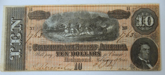 1864 Confederate States of America Richmond $10 Note