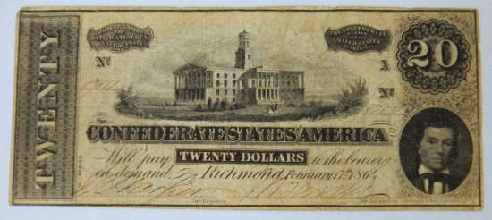 1864 Confederate States of America Richmond $20 Note