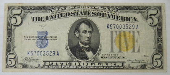 1934A $5 North Africa Silver Certificate