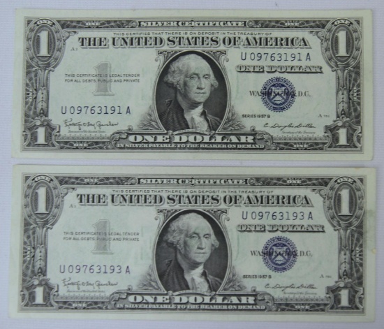 2 1957B $1 Blue Seal Silver Certificates
