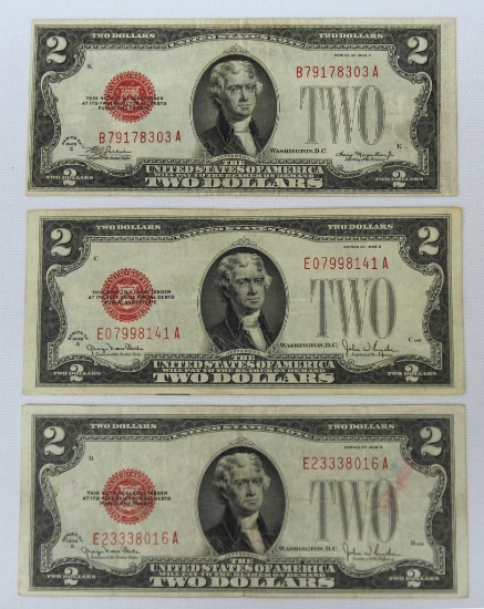 2 1928G, 1 1928C Red Seal $2 Notes