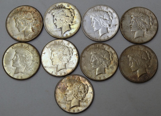 9 Peace Dollars - 6 1922, 2 1923, 1926