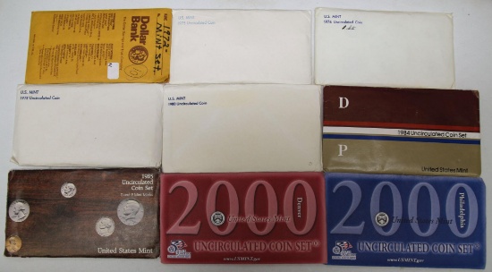 8 U.S. Mint Sets - 1972, 1975, 1976, 1978, 1980, 1984, 1985, 2000