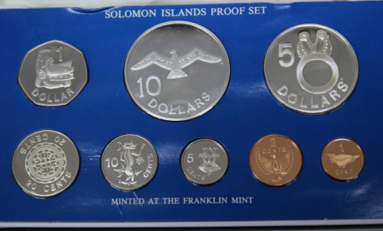 The Franklin Mint 1979 Sterling Silver Proof Set 8 Coins of the Solomon Islands