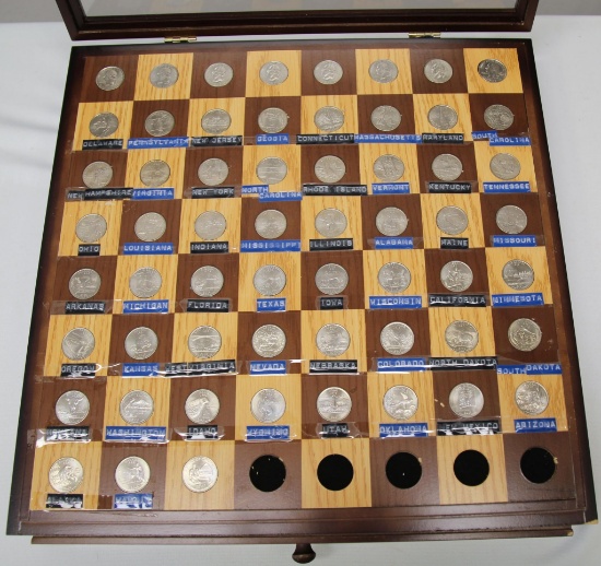 Wooden Chess Set w/State Quarters