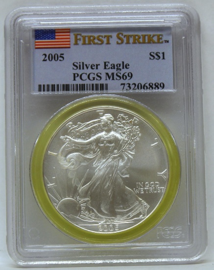 2005 Silver Eagle Slabbed PCGS MS69 1 oz. .999 Fine Silver Bullion Coin