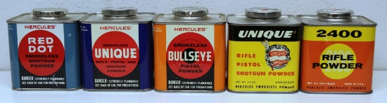 5 Different Hercules Powder Tins, Contents will be emptied if shipped!