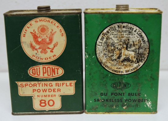 2 Different DuPont Powder Tins w/Paper Labels, Contents will be emptied if shipped!