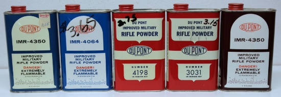 5 Different DuPont Rifle Powder Tins, Contents will be emptied if shipped!