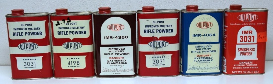6 Mostly Different DuPont Rifle Powder Tins, Contents will be emptied if shipped!