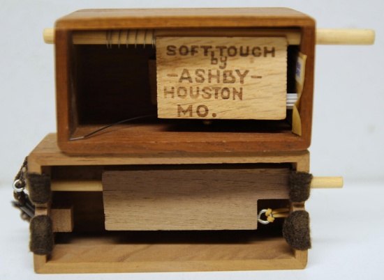 2 Wooden Box Push Rod Turkey Calls, 1 Made by Lohman, Other Marked Soft Touch by ASHBY, Houston, MO