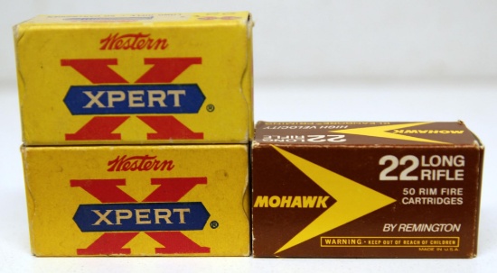 2 Full Vintage Boxes Western XPert .22 LR, Full Box Remington Mohawk .22 LR Cartridges