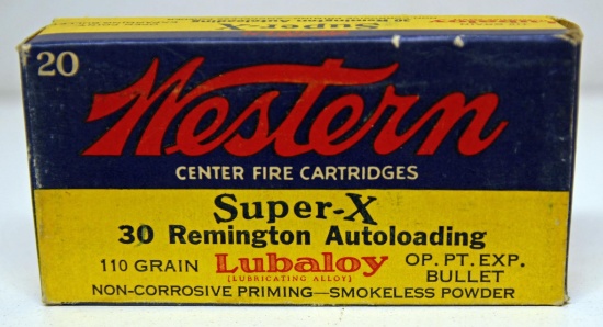 Full Vintage Box Western Super-X .30 Remington Autoloading Cartridges