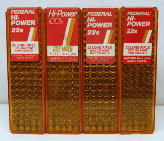 4 Full 100 Pack Federal Hi-Power .22 LR HP Cartridges