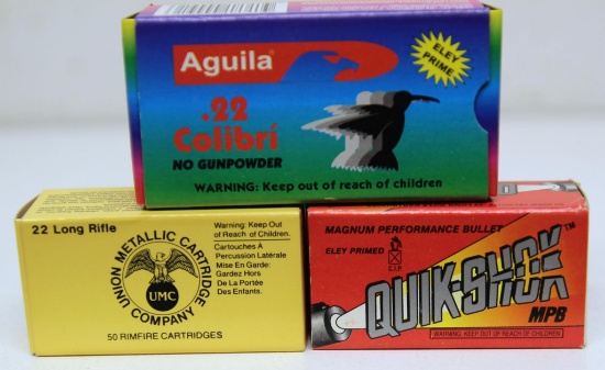 Full Box UMC .22 LR, Full Box Quik-Shok .22 LR High Velocity, Full Box Aguila .22 Short No Gun