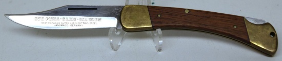 970 Puma-Game-Warden Folding Knife, Leather Sheath not Original, Handmade in Germany, 1975, 4"