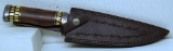 Damascus Blade Bowie Knife w/Leather Sheath, Oklahoma State Seal on Snap, No Markings, 7