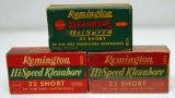 3 Full Vintage Boxes Remington Hi-Speed Kleanbore .22 Short Cartridges - 1 Box is Older Green Box