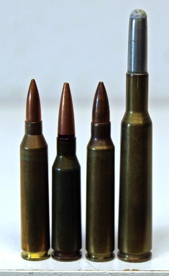 4 Mixed Military Collector Cartridges - DAG 4.7 German Exp. Assault Rifle, 5.45x39, 5.56 Nato, 6 mm
