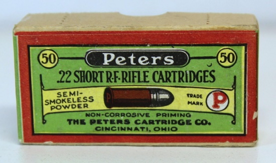 Full Vintage Sealed Two Piece Box Peters .22 Short Cartridges
