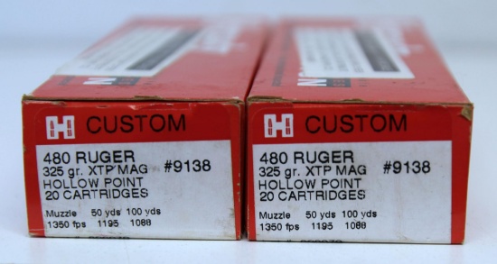 2 Full Boxes Hornady Reject .480 Ruger 325 gr. HP/XTP Mag Cartridges