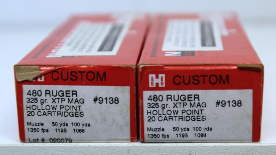 2 Full Boxes Hornady Reject .480 Ruger 325 gr. HP/XTP Mag Cartridges