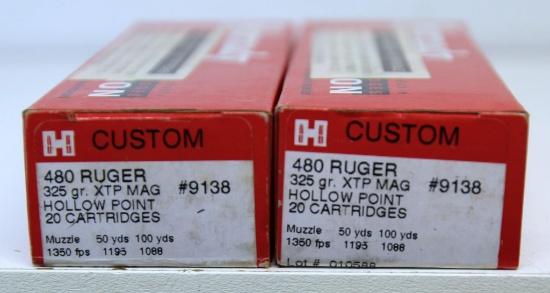 2 Full Boxes Hornady Reject .480 Ruger 325 gr. HP/XTP Mag Cartridges