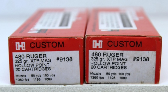 2 Full Boxes Hornady Reject .480 Ruger 325 gr. HP/XTP Mag Cartridges