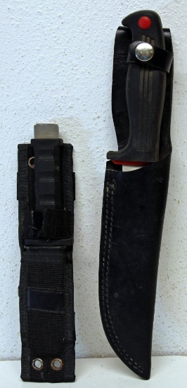Kershaw 1010 Hunting Knife w/Leather Sheath, 6 1/2" Blade and Valor Knife and Sheath, 3 3/4" Blade