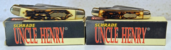 2 Schrade Uncle Henry Three Blade Pocket Knives in Original Boxes