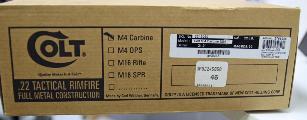 Colt M4 Carbine .22 LR Semi-Auto Rifle, New in Box with 30 Round Magazine  SN#BP005031 | Guns & Military Artifacts Rifles Semi-Auto Rifles | Online  Auctions | Proxibid