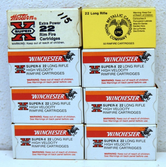 6 Full Boxes Winchester Super-X .22 LR High Velocity, Full Box UMC .22 LR, and Full Box Western