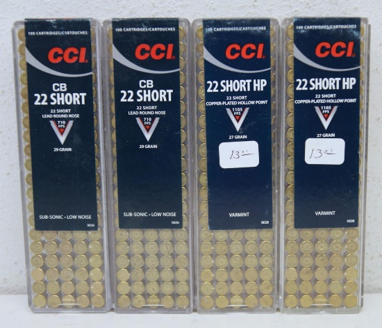 4 Full Boxes 100 CCI CB .22 Short Cartridges