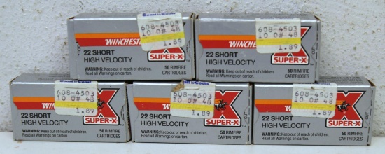 5 Full Boxes Winchester Super-X .22 Short High Velocity Cartridges