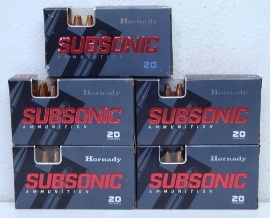 5 Full Boxes Hornady SubSonic .300 Blackout 190 gr. Sub-X Cartridges
