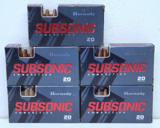 5 Full Boxes Hornady SubSonic .300 Blackout 190 gr. Sub-X Cartridges