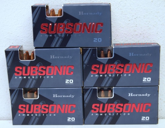 5 Full Boxes Hornady SubSonic .300 Blackout 190 gr. Sub-X Cartridges