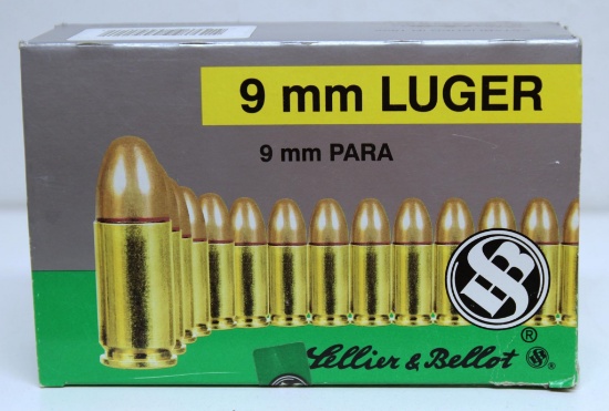 Full Box 250 Rounds Sellier & Bellot 9 mm Luger 115 gr. FMJ Cartridges