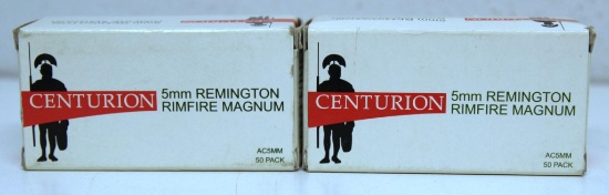 2 Full Boxes Centurion 5 mm Remington Rim Fire Magnum 30 gr. HP Cartridges