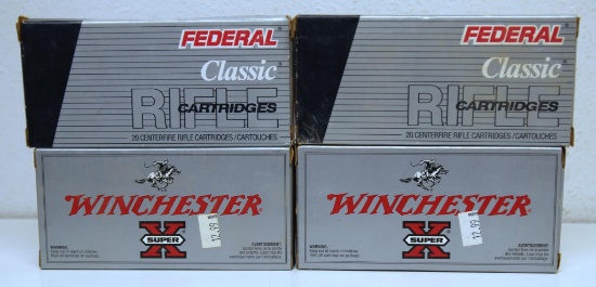 2 Full Boxes Winchester .22-250 Rem. 55 gr. Pointed Soft Point and 2 Full Boxes Federal Classic