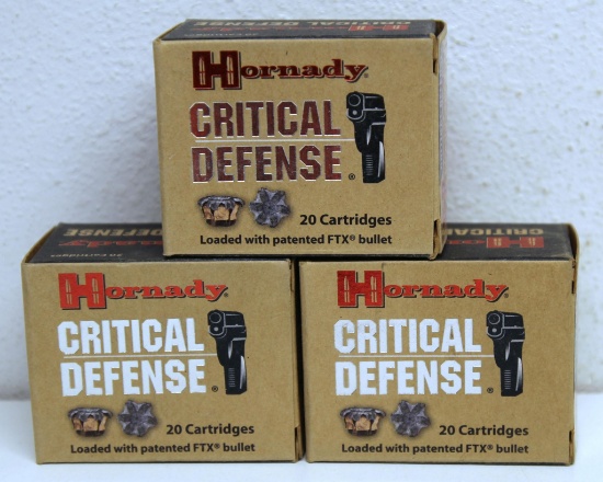 3 Full Boxes of 20 Hornady Critical Defense .44 Special 165 gr. FTX Cartridges