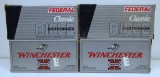2 Full Boxes Winchester .22-250 Rem. 55 gr. Pointed Soft Point and 2 Full Boxes Federal Classic